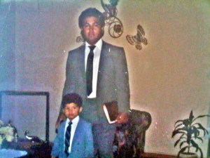 Dad holding his Bible, and me, going to a church service